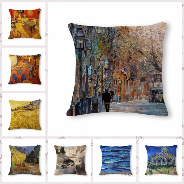watercolor painting pattern cotton flax pillow back cushion